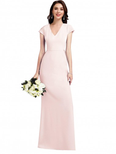A-Line V-Neck Stretch Crepe Long Pink Formal Evening Gown / Prom Dress / Bridesmaid Dress Barrie