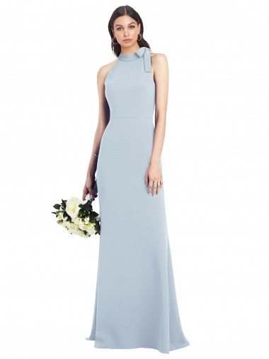 Trumpet High Neck Stretch Crepe Long Light Sky Blue Semi Formal Evening Dress / Prom Dress / Bridesmaid Dress Barrie