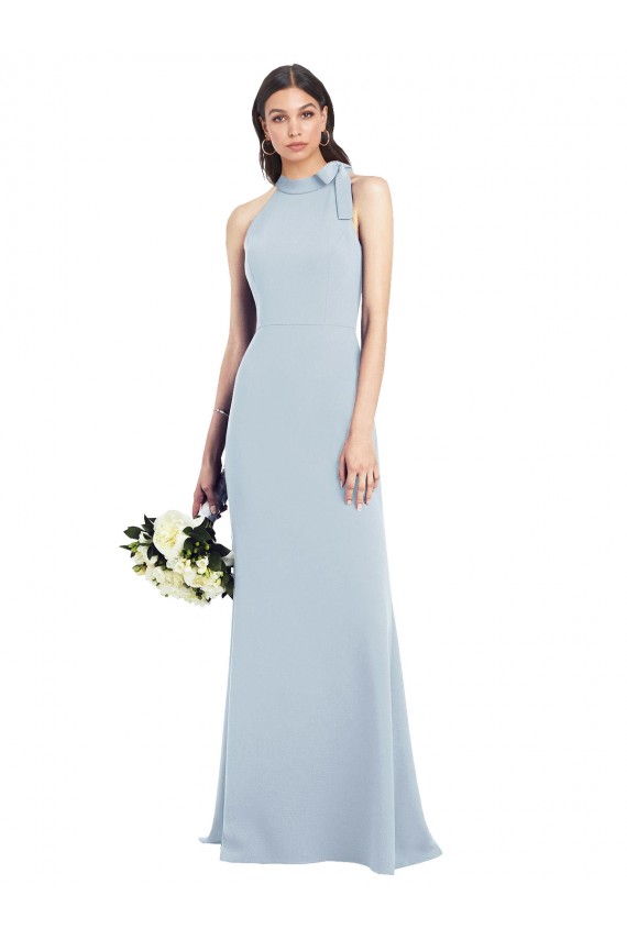 Trumpet High Neck Stretch Crepe Long Light Sky Blue Semi Formal Evening Dress / Prom Dress / Bridesmaid Dress Barrie