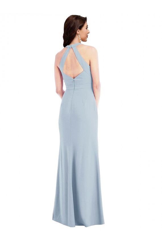 A-Line V-Neck Stretch Crepe Long Light Sky Blue Formal Evening Gown / Prom Dress / Bridesmaid Dress Barrie