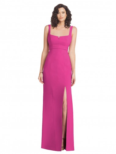 Trumpet Square Neck Stretch Crepe Long Fuchsia Semi Formal Evening Dress / Prom Dress / Bridesmaid Dress Barrie