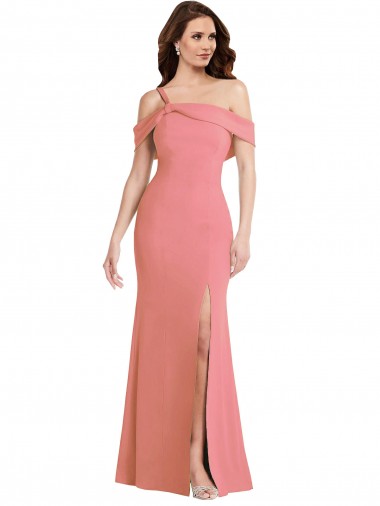 Trumpet One Shoulder Stretch Crepe Long Hot Pink Semi Formal Evening Dress / Prom Dress / Bridesmaid Dress Barrie