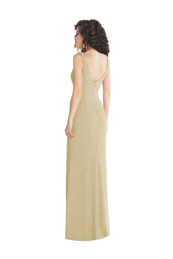 Trumpet Square Neck Stretch Crepe Long Champagne Formal Evening Gown / Prom Dress / Bridesmaid Dress Barrie