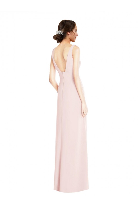 A-Line V-Neck Stretch Crepe Long Pink Black Tie Evening Gown / Prom Dress / Bridesmaid Dress Barrie