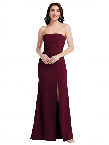 Trumpet Strapless Stretch Crepe Long Burgundy Gold Semi Formal Evening Dress / Prom Dress / Bridesmaid Dress Barrie