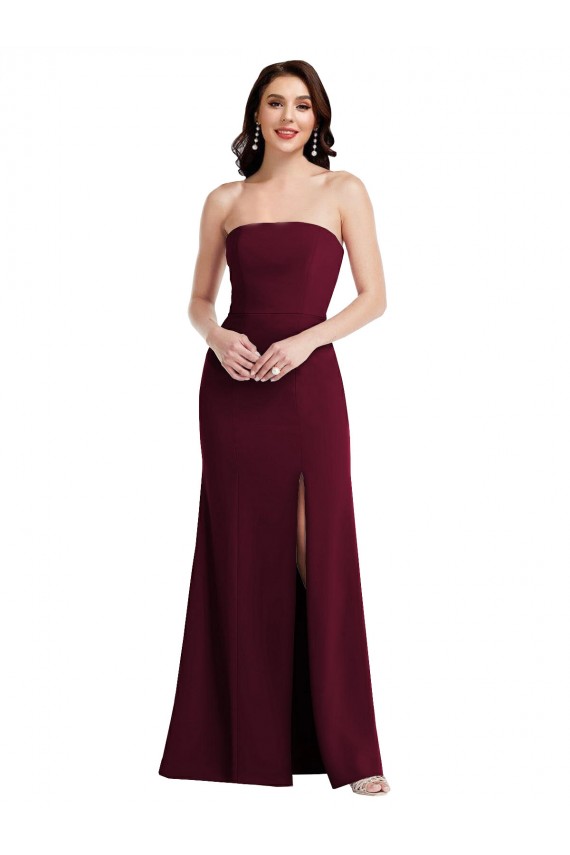Trumpet Strapless Stretch Crepe Long Burgundy Gold Semi Formal Evening Dress / Prom Dress / Bridesmaid Dress Barrie