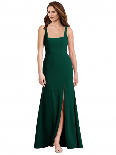 Trumpet Square Neck Stretch Crepe Long Midnight Green Semi Formal Evening Dress / Prom Dress / Bridesmaid Dress Barrie