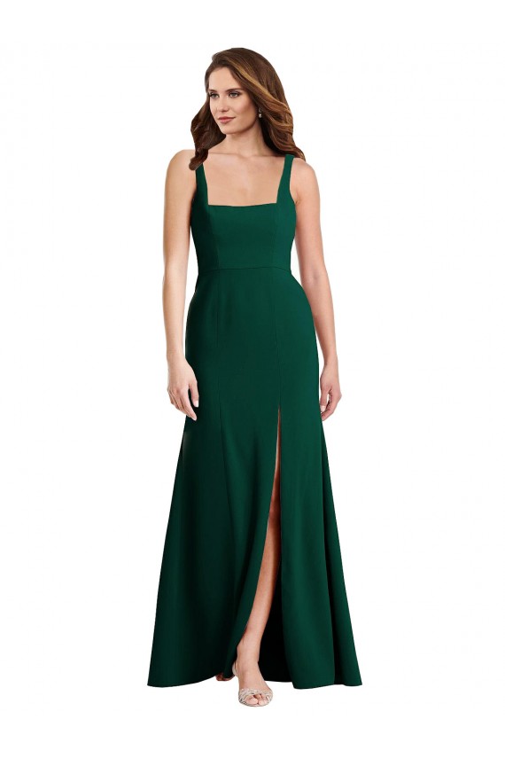 Trumpet Square Neck Stretch Crepe Long Midnight Green Semi Formal Evening Dress / Prom Dress / Bridesmaid Dress Barrie