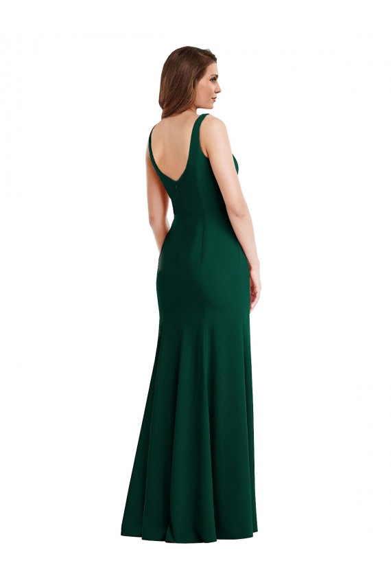 Trumpet Square Neck Stretch Crepe Long Midnight Green Semi Formal Evening Dress / Prom Dress / Bridesmaid Dress Barrie