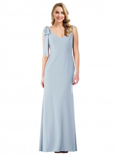 Trumpet V-Neck Stretch Crepe Long Light Sky Blue Semi Formal Evening Dress / Prom Dress / Bridesmaid Dress Barrie