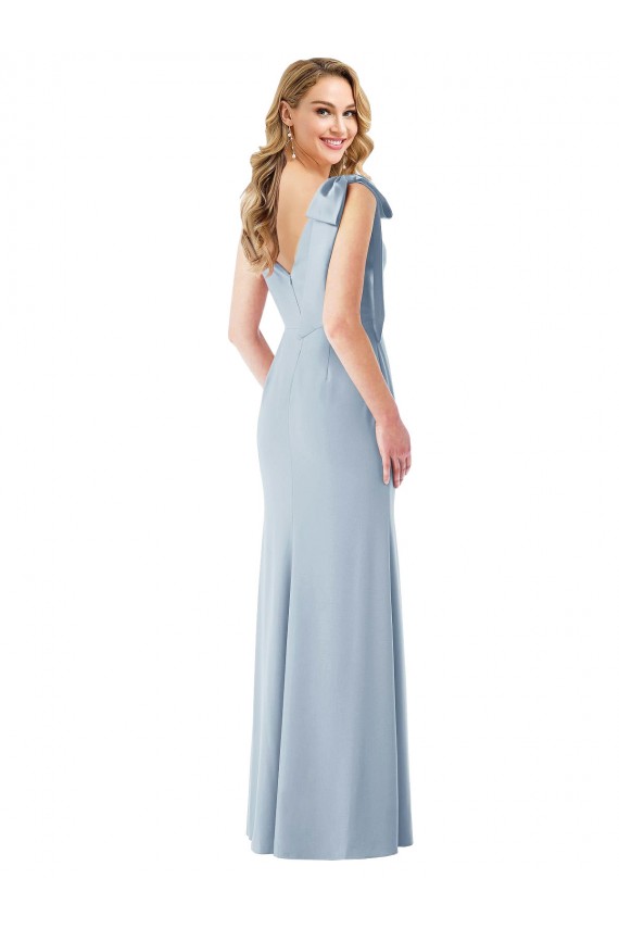 Trumpet V-Neck Stretch Crepe Long Light Sky Blue Semi Formal Evening Dress / Prom Dress / Bridesmaid Dress Barrie