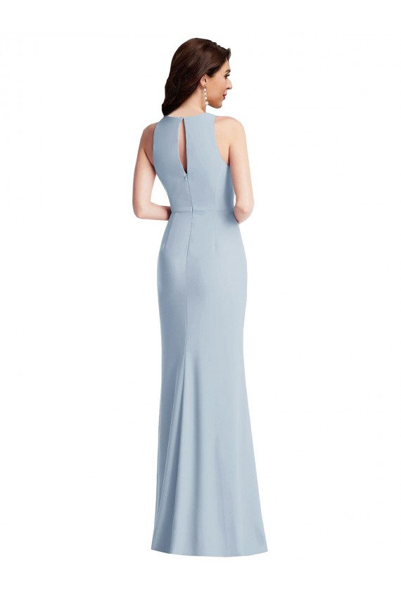 Trumpet Halter Neck Stretch Crepe Long Light Sky Blue Formal Dress / Bridesmaid Dress Barrie