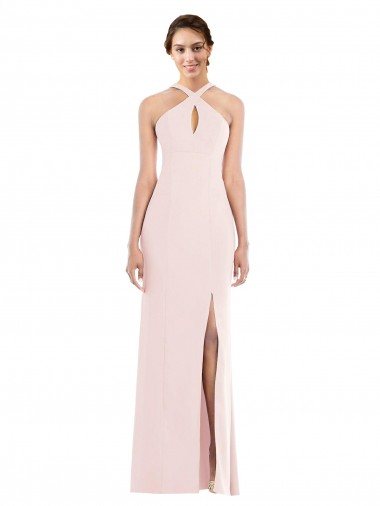 Trumpet Halter Neck Stretch Crepe Long Pink Formal Evening Gown / Prom Dress / Bridesmaid Dress Barrie