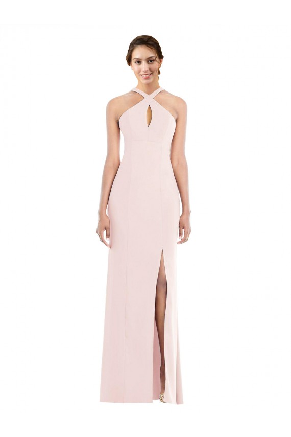 Trumpet Halter Neck Stretch Crepe Long Pink Formal Evening Gown / Prom Dress / Bridesmaid Dress Barrie