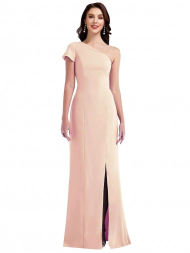 Trumpet One Shoulder Stretch Crepe Long Nude Formal Evening Gown / Prom Dress / Bridesmaid Dress Barrie