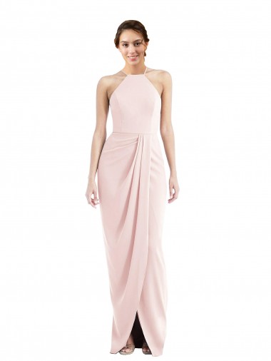 Trumpet Halter Neck Stretch Crepe Long Pink Semi Formal Evening Dress / Prom Dress / Bridesmaid Dress Barrie