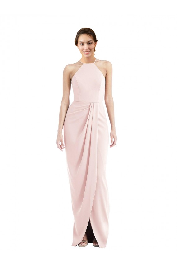 Trumpet Halter Neck Stretch Crepe Long Pink Semi Formal Evening Dress / Prom Dress / Bridesmaid Dress Barrie