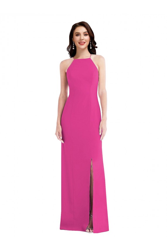 Trumpet High Neck Stretch Crepe Long Fuchsia Formal Evening Gown / Prom Dress / Bridesmaid Dress Barrie