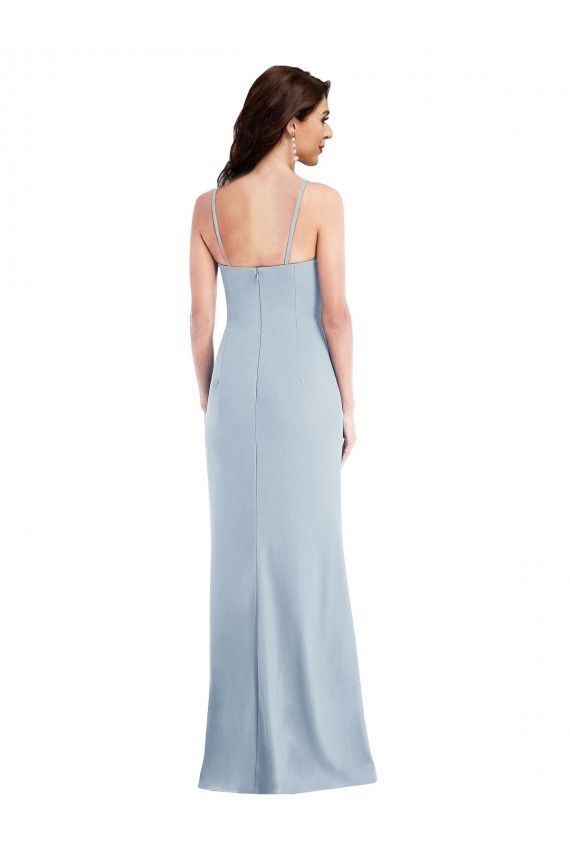 Trumpet Spaghetti Straps Stretch Crepe Long Light Sky Blue Formal Evening Gown / Prom Dress / Bridesmaid Dress Barrie