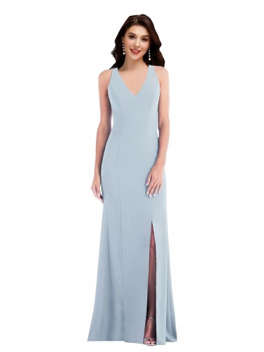Trumpet V-Neck Stretch Crepe Long Light Sky Blue Evening Dress / Bridesmaid Dress Barrie