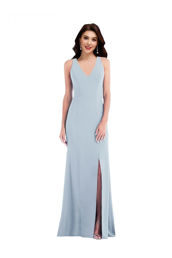 Trumpet V-Neck Stretch Crepe Long Light Sky Blue Evening Dress / Bridesmaid Dress Barrie