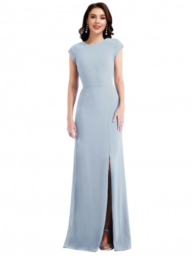 Trumpet Stretch Crepe Long Light Sky Blue Formal Evening Gown / Prom Dress / Bridesmaid Dress Barrie