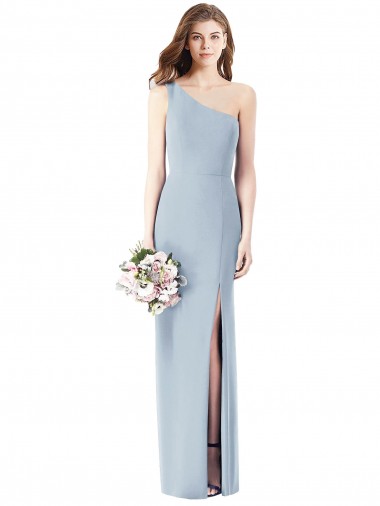 Trumpet One Shoulder Stretch Crepe Long Light Sky Blue Semi Formal Evening Dress / Prom Dress / Bridesmaid Dress Barrie