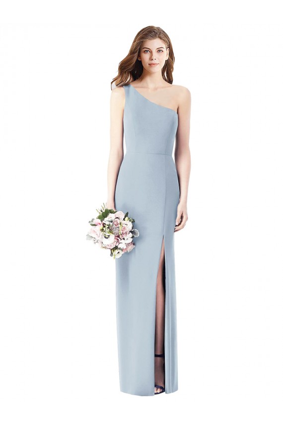 Trumpet One Shoulder Stretch Crepe Long Light Sky Blue Semi Formal Evening Dress / Prom Dress / Bridesmaid Dress Barrie
