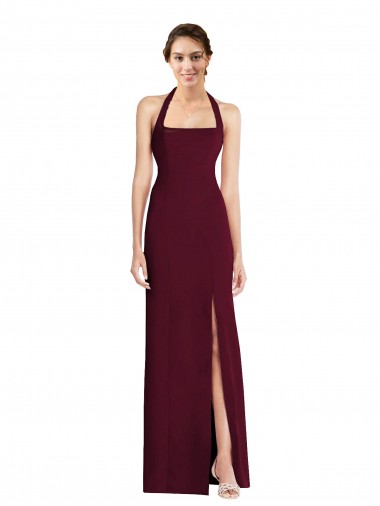 Trumpet Halter Neck Stretch Crepe Long Burgundy Gold Semi Formal Evening Dress / Prom Dress / Bridesmaid Dress Barrie