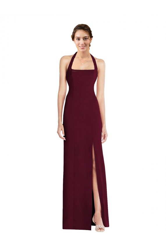 Trumpet Halter Neck Stretch Crepe Long Burgundy Gold Semi Formal Evening Dress / Prom Dress / Bridesmaid Dress Barrie
