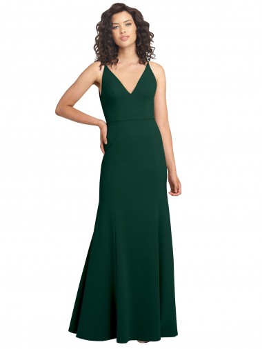 A-Line V-Neck Stretch Crepe Long Midnight Green Formal Dress / Bridesmaid Dress Barrie