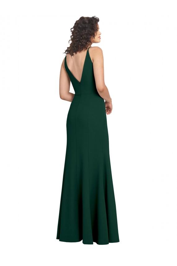 A-Line V-Neck Stretch Crepe Long Midnight Green Formal Dress / Bridesmaid Dress Barrie