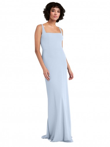 Sheath Square Neck Stretch Crepe Long Light Sky Blue Prom Dress / Bridesmaid Dress Barrie