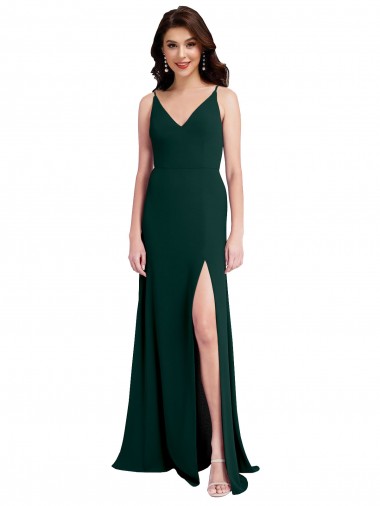 A-Line V-Neck Stretch Crepe Long Midnight Green Formal Evening Gown / Prom Dress / Bridesmaid Dress Barrie