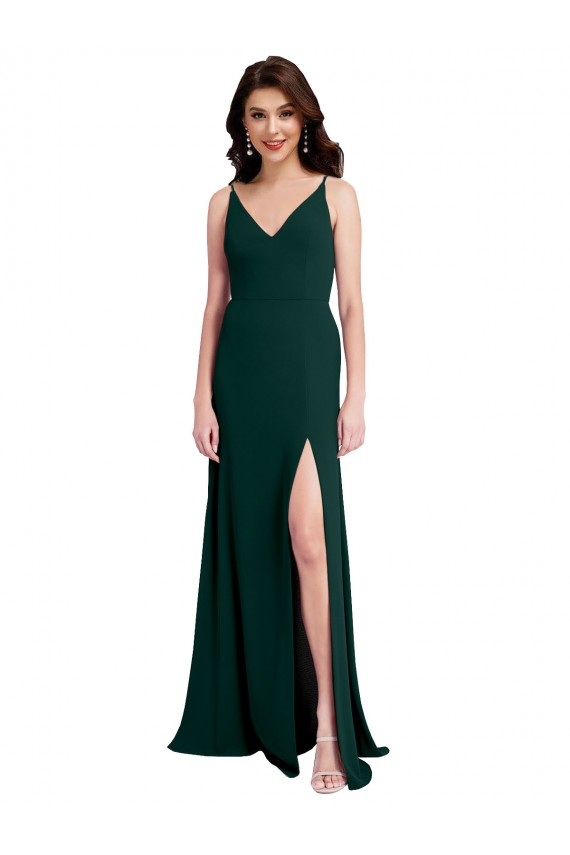 A-Line V-Neck Stretch Crepe Long Midnight Green Formal Evening Gown / Prom Dress / Bridesmaid Dress Barrie