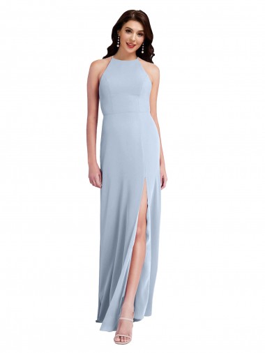 Sheath High Neck Stretch Crepe Long Light Sky Blue Formal Evening Gown / Prom Dress / Bridesmaid Dress Barrie