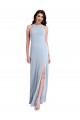 Sheath High Neck Stretch Crepe Long Light Sky Blue Formal Evening Gown / Prom Dress / Bridesmaid Dress Barrie