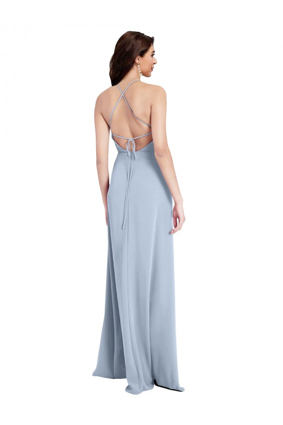 Sheath High Neck Stretch Crepe Long Light Sky Blue Formal Evening Gown / Prom Dress / Bridesmaid Dress Barrie