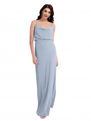 Sheath Cowl Neck Stretch Crepe Long Smoke Blue Formal Evening Gown / Prom Dress / Bridesmaid Dress Barrie
