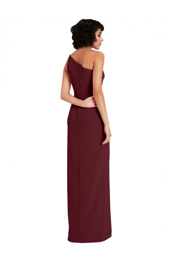 Sheath One Shoulder Stretch Crepe Long Burgundy Gold Formal Evening Gown / Prom Dress / Bridesmaid Dress Barrie