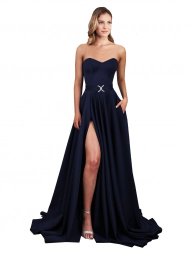 A-Line High Neck Stretch Crepe Long Dark Navy Formal Dress / Bridesmaid Dress Barrie