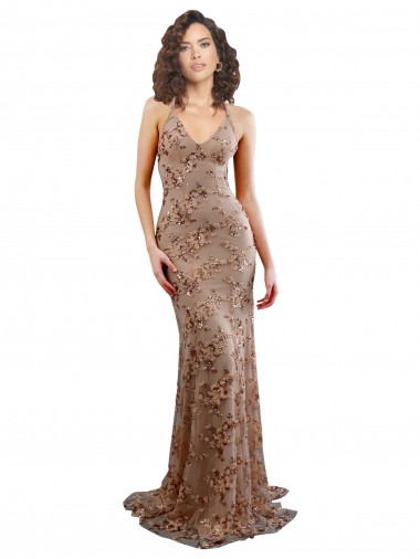 Mermaid High Neck Stretch Crepe & Sequin Tulle Long Rose Gold Formal Evening Gown / Prom Dress / Bridesmaid Dress Barrie