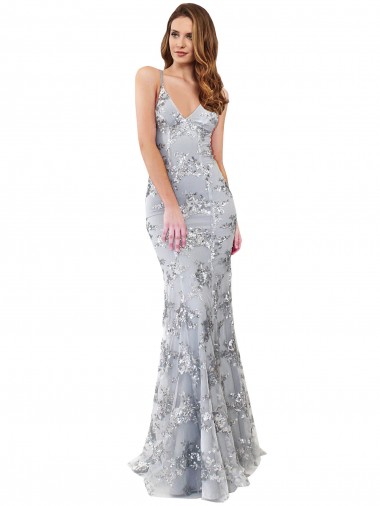 Mermaid High Neck Stretch Crepe & Sequin Tulle Long Silver Formal Evening Gown / Prom Dress / Bridesmaid Dress Barrie