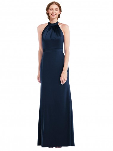 Trumpet High Neck Stretch Crepe Long Dark Navy Semi Formal Evening Dress / Prom Dress / Bridesmaid Dress Barrie