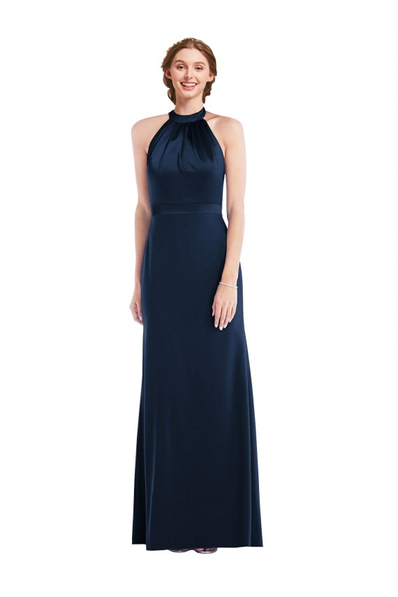 Trumpet High Neck Stretch Crepe Long Dark Navy Semi Formal Evening Dress / Prom Dress / Bridesmaid Dress Barrie