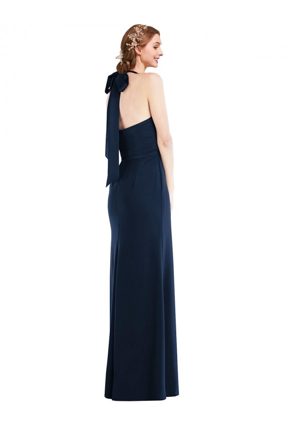 Trumpet High Neck Stretch Crepe Long Dark Navy Semi Formal Evening Dress / Prom Dress / Bridesmaid Dress Barrie