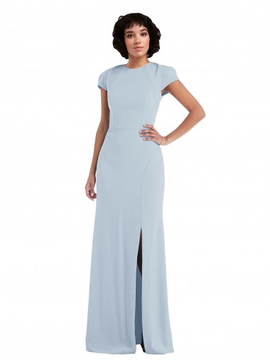 Trumpet Jewel Neck Stretch Crepe Long Light Sky Blue Semi Formal Evening Dress / Bridesmaid Dress Barrie