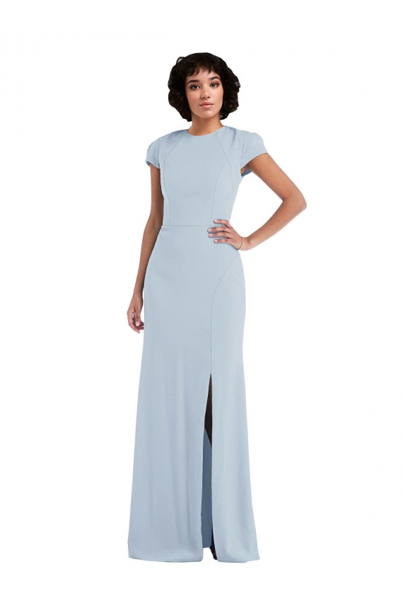 Trumpet Jewel Neck Stretch Crepe Long Light Sky Blue Semi Formal Evening Dress / Bridesmaid Dress Barrie