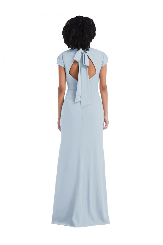 Trumpet Jewel Neck Stretch Crepe Long Light Sky Blue Semi Formal Evening Dress / Bridesmaid Dress Barrie