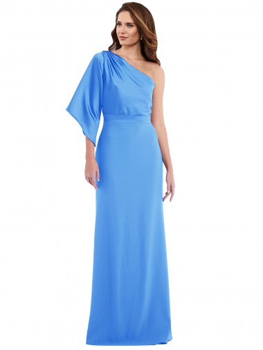 Trumpet One Shoulder Stretch Crepe Long Peacock Blue Semi Formal Evening Dress / Prom Dress / Bridesmaid Dress Barrie